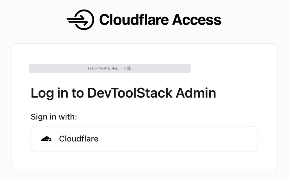 인증 없이 어드민 주소에 접근하면 나오는 Cloudflare Access 로그인 화면